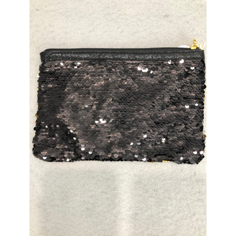 90s Y2K Retro Style Black Sequin Tote Bag Whimsical Gold Crown Logo & Pouch - Picture 12 of 15